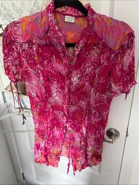 Esprit Women's Pink Floral Button-Front Blouse